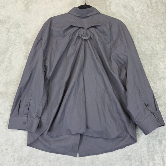 Zara Shirt Womens Medium Gray Button Down Oversized Back Pleat Long Sleeve Top - Picture 11 of 11
